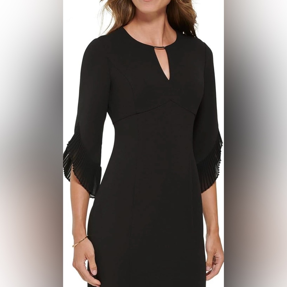 EUC DKNY Black Dress Chiffon Sleeves Sz 12